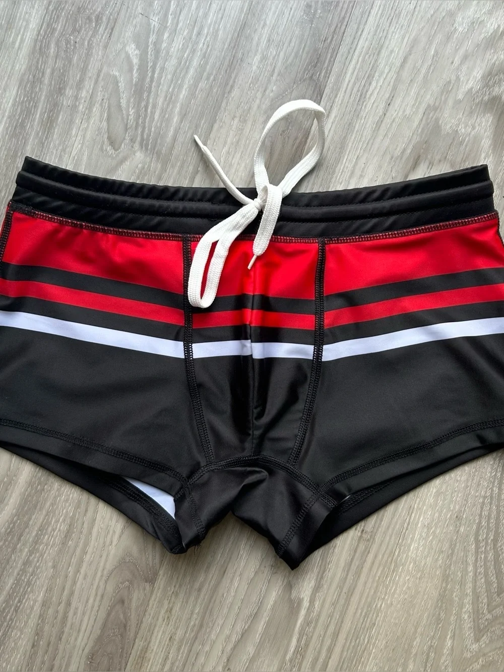 Project 51 | Cassis Square Cut Swim Trunks in Black Red White (Large)